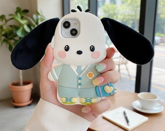 3D Cartoon Dog iPhone Case with Strap for 16 15 14 13 12 Pro Max | Soft Silicone Shockproof Cover