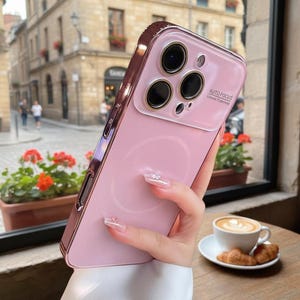 Magnetyczne etui tytanowe do iPhone'a 17 16 15 14 Pro Max | Matowa, twarda obudowa z osłoną obiektywu Różowy
