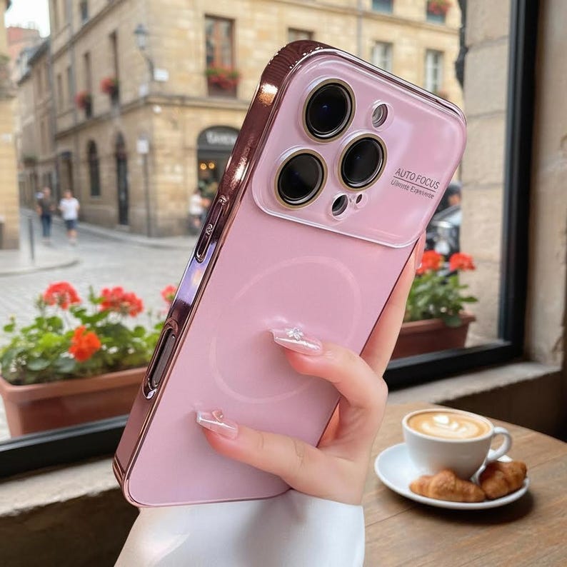 Magnetyczne etui tytanowe do iPhone'a 17 16 15 14 Pro Max | Matowa, twarda obudowa z osłoną obiektywu Różowy