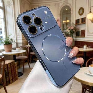 Magnetyczne etui tytanowe do iPhone'a 17 16 15 14 Pro Max | Matowa, twarda obudowa z osłoną obiektywu Niebieski