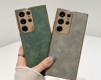Luxury Matte Suede Leather Samsung Case with Camera Protection S26 S25 S24 S23 S22 Ultra Plus | Shockproof Elegant Cover