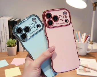 Electroplated Heart iPhone Case for iPhone Air 17 16 15 14 13 12 11 Pro Max Plus | Slim Shockproof Bumper Cover