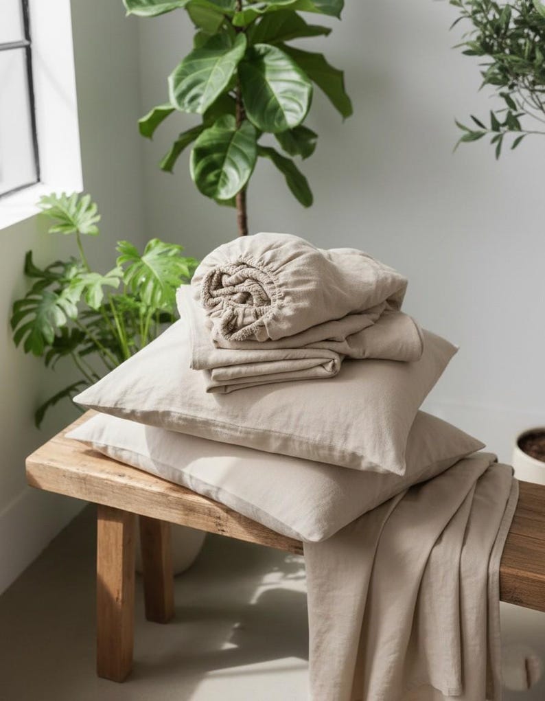 Linen Roots Sheets 100% French Flax Linen Sheet Set, Softened Breathable Bedding, 4-piece ...