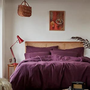 Washed Linen Duvet Cover Set, Berry Color, 100% French Flax, Button Closure