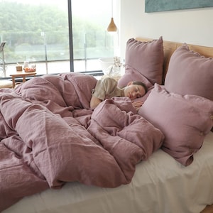 Set copripiumino in 100% cotone color rosa antico, biancheria da letto traspirante in stile boho, misura queen/king size.
