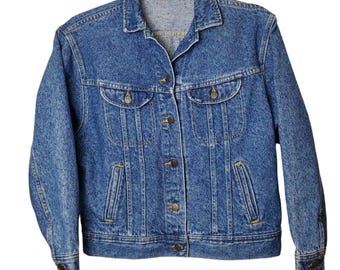 Vintage 80s Lee Jean Jacket Womens Medium Blue Button Up Made in USA Streetwear