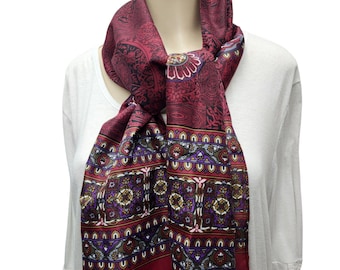 Vintage Scarf Rectangle 54.5" x 11" Maroon Purple Paisley Floral Unbranded Boho