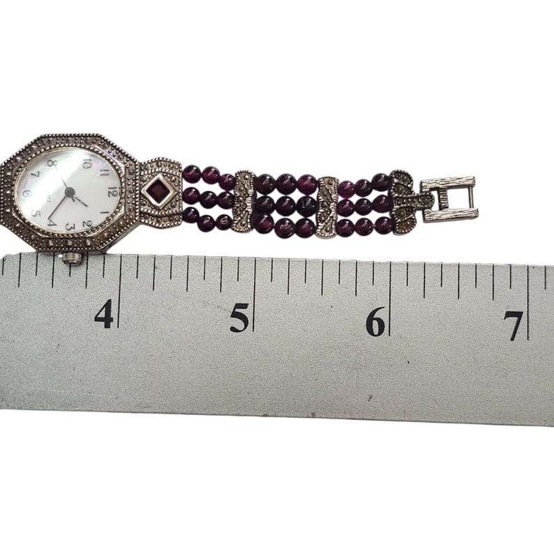 VTG 90s Avon Watch Stainless Steel and Garnet Mother Of Pearl Face New Battery image 5