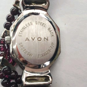 VTG 90s Avon Watch Stainless Steel and Garnet Mother Of Pearl Face New Battery image 4