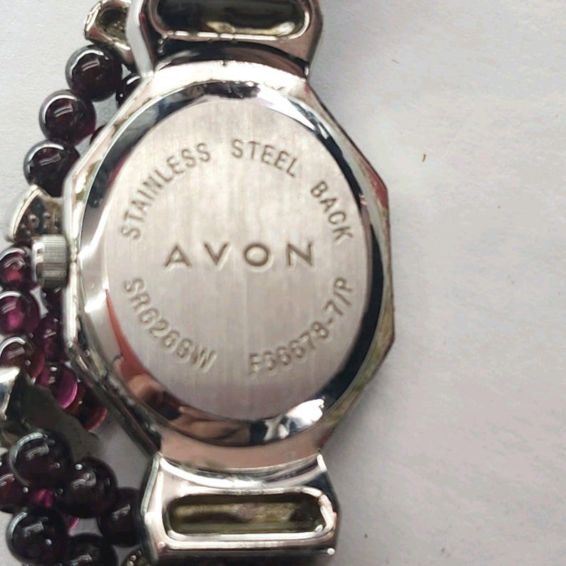 VTG 90s Avon Watch Stainless Steel and Garnet Mother Of Pearl Face New Battery image 4