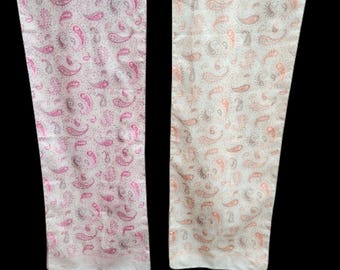 Vintage Sarah Coventry Scarves Set Of 2 Pink and Peach Paisley Rectangle Retro