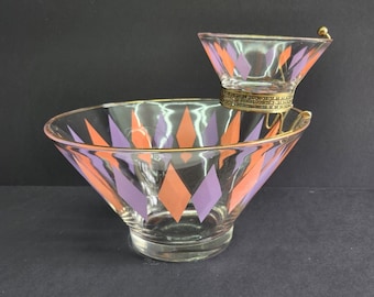 Vintage Anchor Hocking Chip and Dip Bowl Set Harlequin Pattern MCM Vintage 60s
