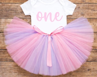 Purple & Pink Birthday Tutu Set - Cake Smash Outfit for Girls