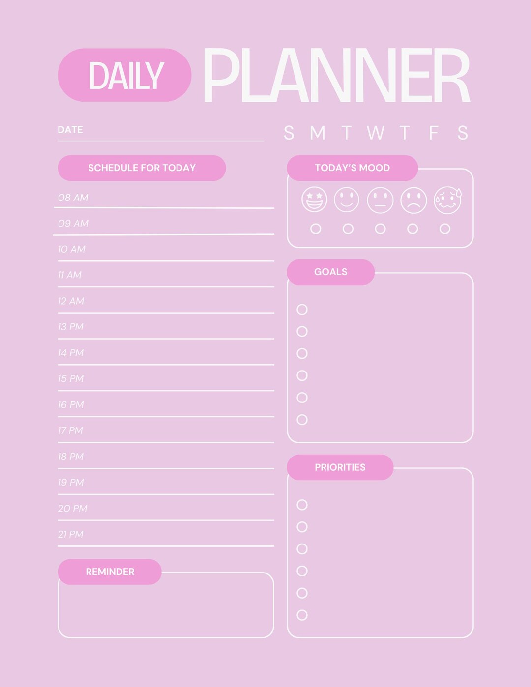 Pink Daily Planner Template: Productivity To-do List (instant Download ...