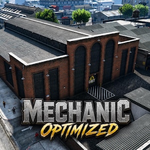Op de afbeelding: Een luchtfoto van een bakstenen gebouw met een donkergrijs dak. Het gebouw heeft gewelfde ramen en het woord "EAST" boven de ingang. De woorden "MECHANIC OPTIMIZED" worden weergegeven in een gestileerd lettertype.