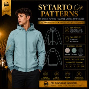 SYTARTO Herren Zip Up Hoodie Schnittmuster, Herren Jacke mit Raglanärmeln (PDF-Download).