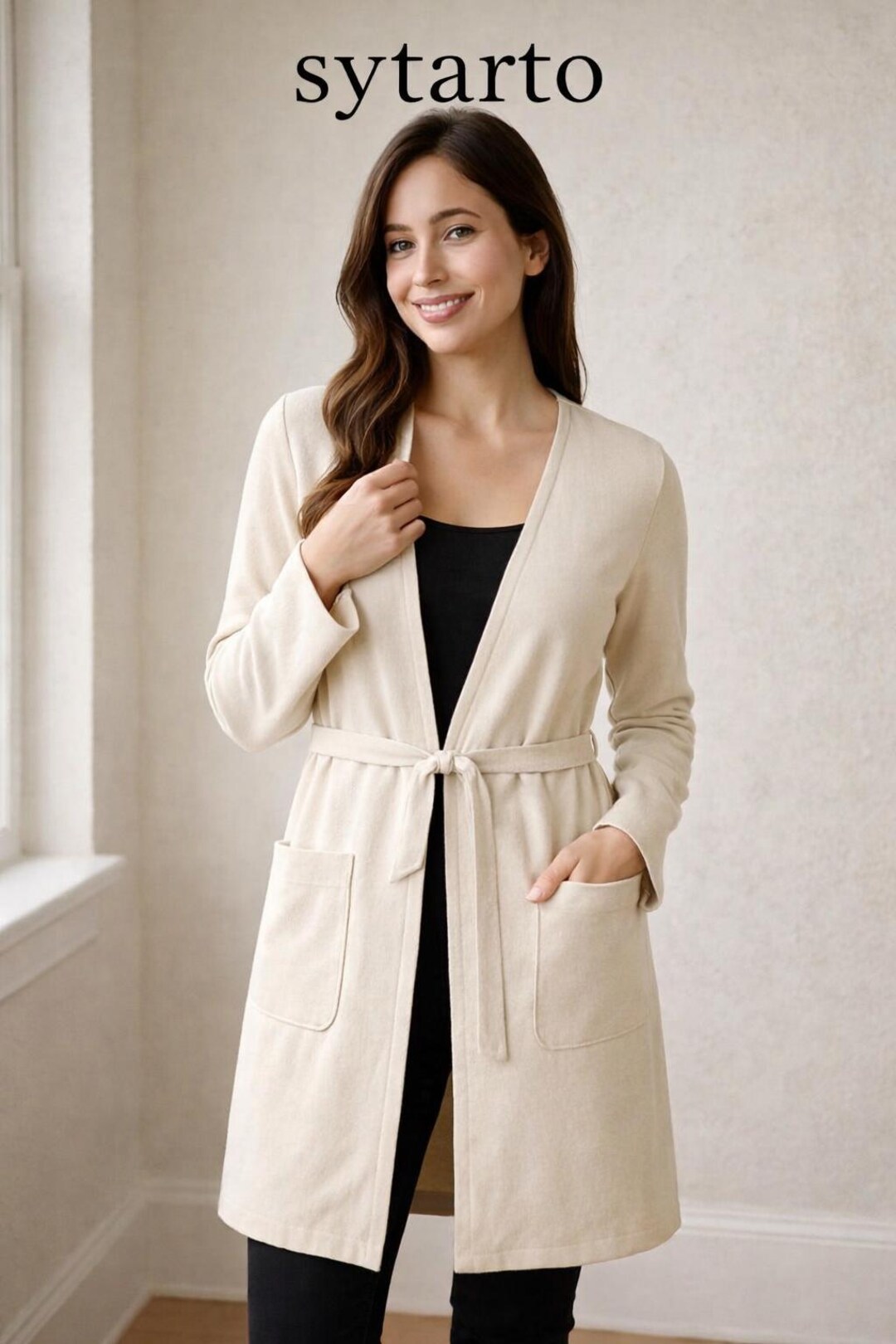 Corran Cardigan Pattern Long Cardigan Sewing Pattern | Belted Open Front Coatigan (PDF Download ...