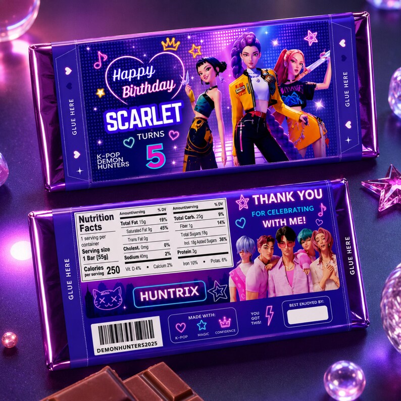 Kpop Demon Hunters Chocolate Bar Wrapper Template, Huntrix Saja Boys ...