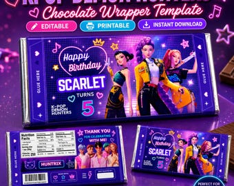 Kpop Demon Hunters Chocolate Bar Wrapper Template, Huntrix Saja Boys Bar Wrap, Canva Editable Chocolate Wrapper, Kpop Party Favor Printable