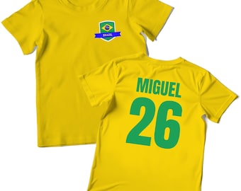 Camiseta de fútbol de Brasil personalizada para niños, camiseta de Brasil personalizada para él o ella, top de Brasil, camiseta de algodón con la bandera de Brasil personalizada 2026