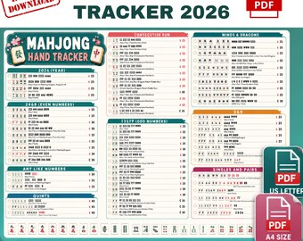 2026 Mahjong-handtracker, afdrukbare Amerikaanse mahjong, Mah Jongg, Mahjong-scorekaart, Mahjong-tegels, Mahjong Game Night, digitale pdf-download