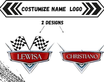 Logotipo personalizado de coches para cumpleaños, PNG con nombre personalizado, fondo transparente, logotipo de Macqueen Cars, logotipo con nombre y temática de coches para niños