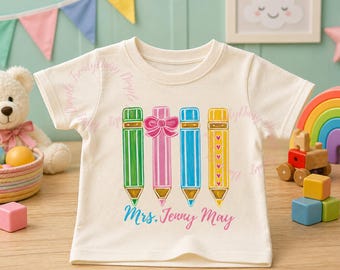 Sublimación PNG personalizada para profesores, archivo de lápiz pintado con nombre personalizado, agradecimiento a los profesores, descarga colorida para la vuelta al cole, diseño personalizado