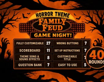 Juego de terror para familias, presentación de PowerPoint editable de Halloween con puntuación automática, juegos grupales para fiestas de oficina y reuniones, noche de preguntas y respuestas.