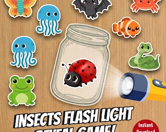 Juego de revelar insectos con linterna / Actividad para preescolar y jardín de infancia / PDF imprimible, A4
