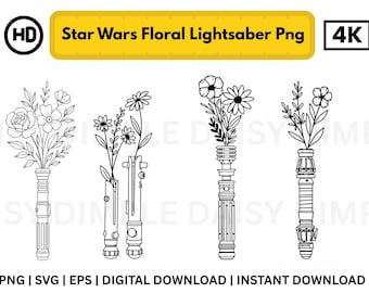 SVG de Star Wars, PNG de sable de luz floral de Star Wars, PNG de sable de luz, SVG, PNG de Star Wars, PNG floral de Star Wars, PNG de tatuaje de Star Wars, archivo digital