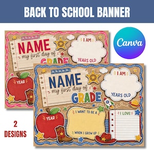 Toy-Inspired First Day of School Sign Template, Editable Back to School Banner, Boy and Girl Canva Photo Prop, Digital Download