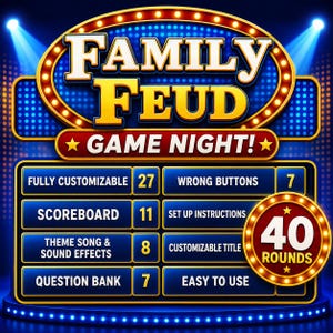 Friendly Family  Feud Family Game, Editable Powerpoint Game Show with Auto Score , Office Party & Family Reunion Group Games,  Trivia Night