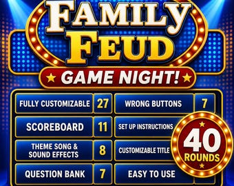 Friendly Family  Feud Family Game, Editable Powerpoint Game Show with Auto Score , Office Party & Family Reunion Group Games,  Trivia Night