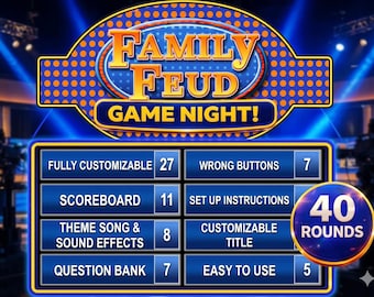 Friendly Family  Feud Family Game 40 Rounds , Editable Powerpoint Game Show with Auto Score , Office Party & Family Games,  Trivia Night