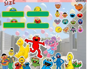 Recortes imprimibles de sésamo y paquete de cajas de texto y caras/soportes para fiestas, juego de 9 personajes de sésamo, decoración para fiestas de cumpleaños, descarga digital