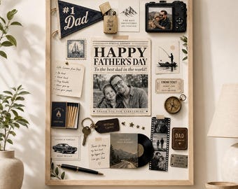 Plantilla de arte de caja de cerillas para el Día del Padre, Póster personalizado de caja de cerillas de periódico para papá, Regalos para el Día del Padre, Plantilla editable de Canva, 025