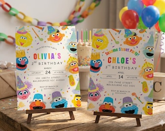 Plantilla editable de invitación de cumpleaños, invitación moderna imprimible, invitaciones para fiestas de cumpleaños, invitación digital para fiestas de cumpleaños de Sesame
