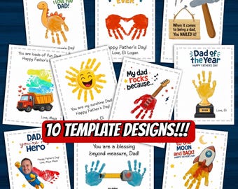 Paquete de manualidades con huellas de manos para el Día del Padre, manualidades imprimibles para niños, ideal para niños en edad preescolar.