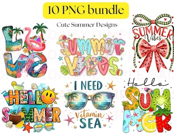 Paquete Mega Summer Vibes PNG: 10 diseños de playa tropical (descarga digital) Lindos y coloridos diseños de verano en formato PNG, imágenes PNG para sublimación de verano
