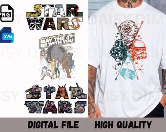 Caras vintage de Star Wars 2 (Png), Que la fuerza te acompañe (Png), Vacaciones familiares 2025 (Png), Star Wars (Png), Descarga de estilo vintage de Galaxy Wars (Png)
