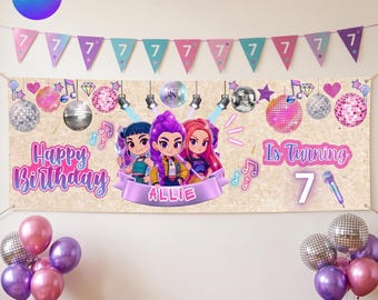 Banner de fiesta estilo Kpop pintado a mano, banner de cumpleaños Kraft, banner de cumpleaños, fondo para fiesta, plantilla de banner editable en Canva (descarga instantánea)