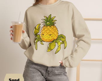 Cartoon-Krabben-Ananas-Sweatshirt, Hoodie oder Unisex-T-Shirt | Originelles Kawaii-Design für Fans von lustigen und tropischen Illustrationen
