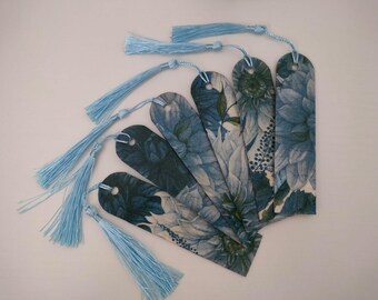 Handmade Floral Decoupage Wooden Bookmark, Blue Green Tassel Accent