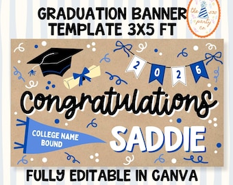 Modello di striscione di laurea modificabile – Decorazioni per feste fai da te dipinte a mano (download digitale) - College Bound