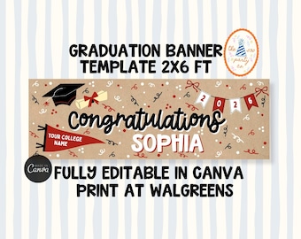 Editable Graduation Banner Template – DIY Hand Painted Party Decor (Digital Download) - College Bound, 2x6ft