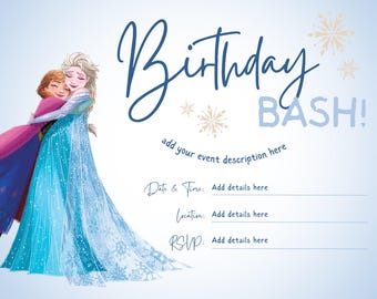 Invitación de cumpleaños de princesa de hielo, invitación para fiesta de princesa de nieve (Canva editable)