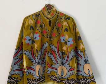 Ethic Velvet Jacket Boho Velvet Suzani Embroidery Jacket Velvet Suzani Jacket | Embroidered Floral Cardigan | Travel jacket