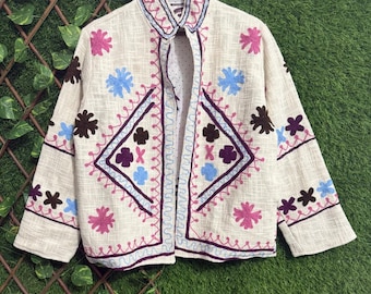 Indian Embroidery TNT Jacket: Cotton Suzani Handmade Coat