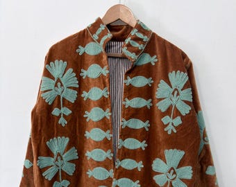 Candy Embroidery Handmade Coat - Flower Embroidery Longsleeves jacket