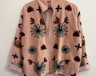 Soft Velvet Jacket, Mini Floral Embroidery Jacket, Women's Clothing, Winter Wear Coat & Tiger Embroidery Coat